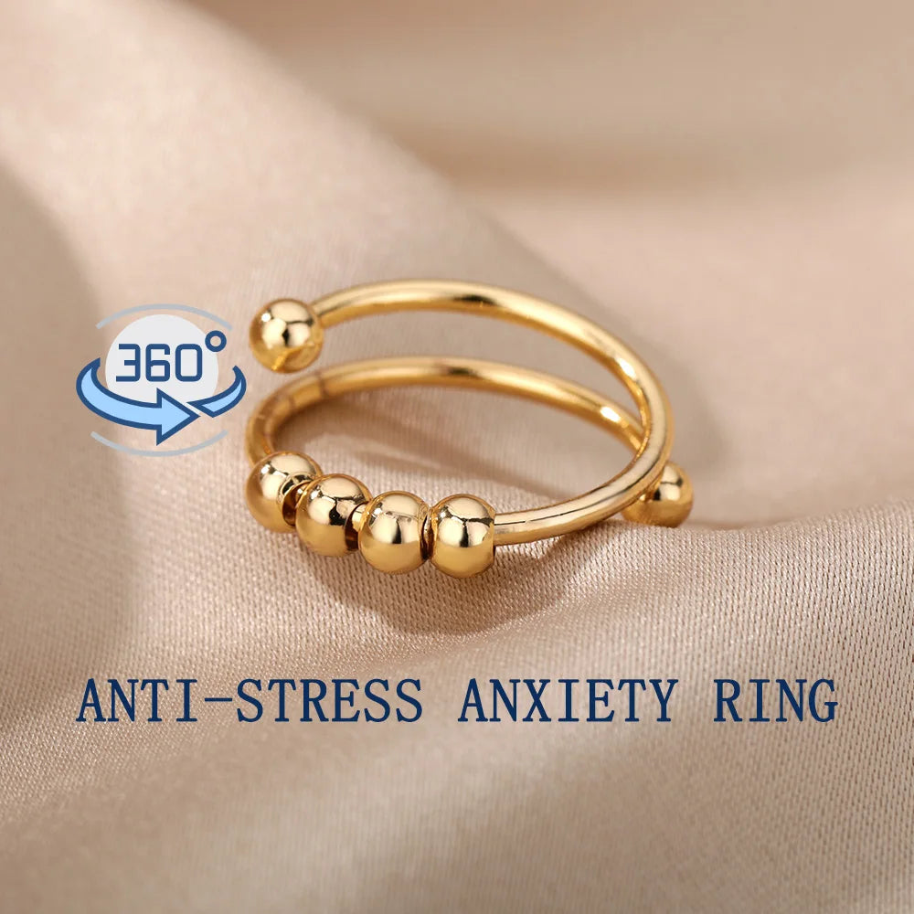 Angstring Perlenringe für Frauen und Männer Edelstahlring Dreher Spirale simuliert frei Anti - Stress - Zappelring Schmuck