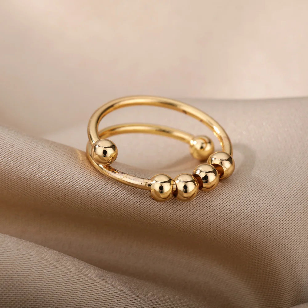Angstring Perlenringe für Frauen und Männer Edelstahlring Dreher Spirale simuliert frei Anti - Stress - Zappelring Schmuck