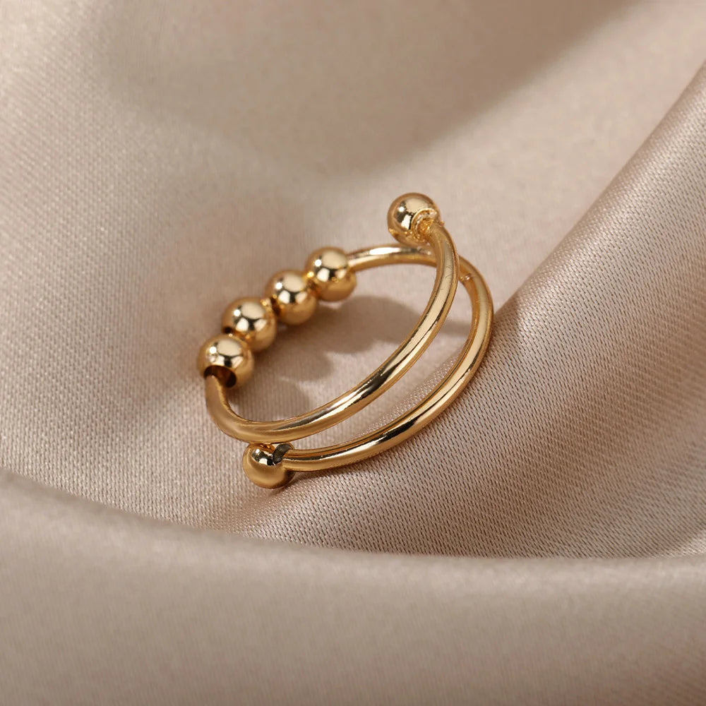 Angstring Perlenringe für Frauen und Männer Edelstahlring Dreher Spirale simuliert frei Anti - Stress - Zappelring Schmuck
