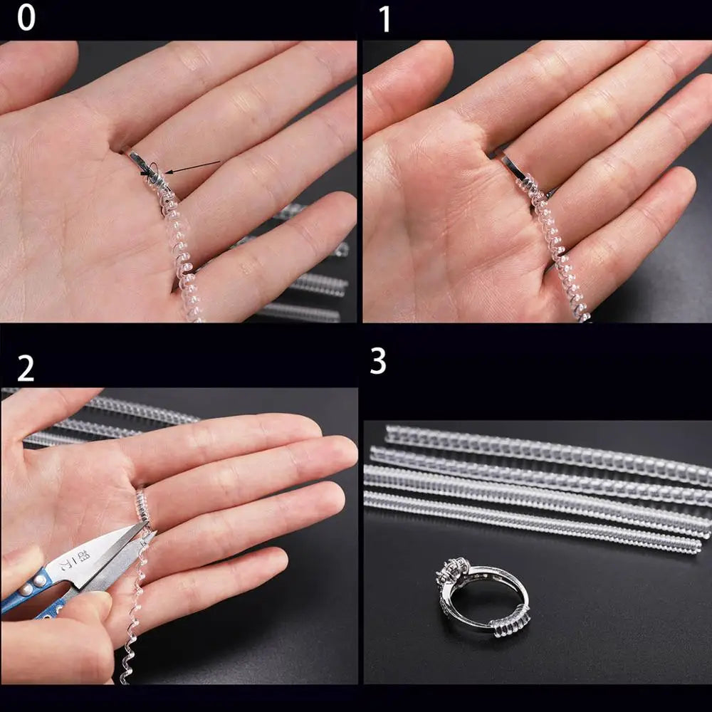 Transparent Spiral Ring Size Adjuster - 4pcs Set, User-Friendly Jewelry Resizing Tool
