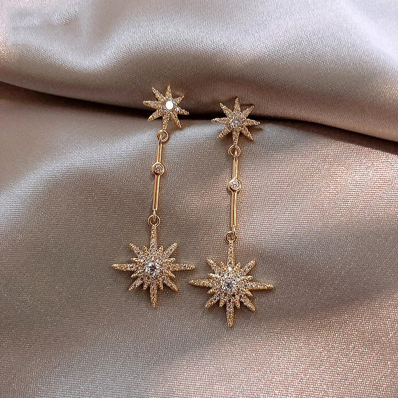 Starry Elegance Long Crystal Earrings - Trendy Gift for Women