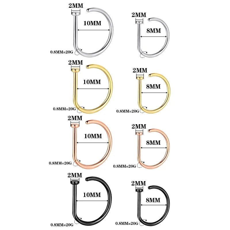 1pc Hypoallergenic Stainless Steel D Shape Nose Ring - Top-Rated Piercing Jewelry for All