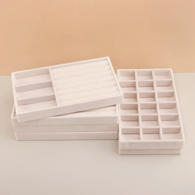 Velvet Jewelry Tray - Stackable Beige Storage for Rings & Earrings - Top-Rated & User-Friendly