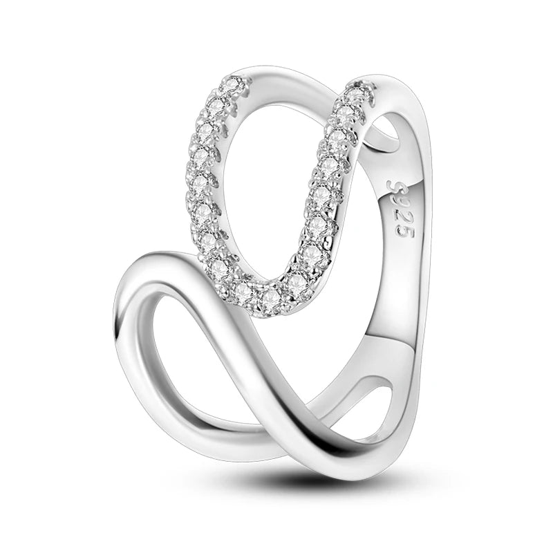 Women's Classic Geometric 925 Sterling Silver Ring with Overlapping Zircon - Top-Rated Fine Jewelry