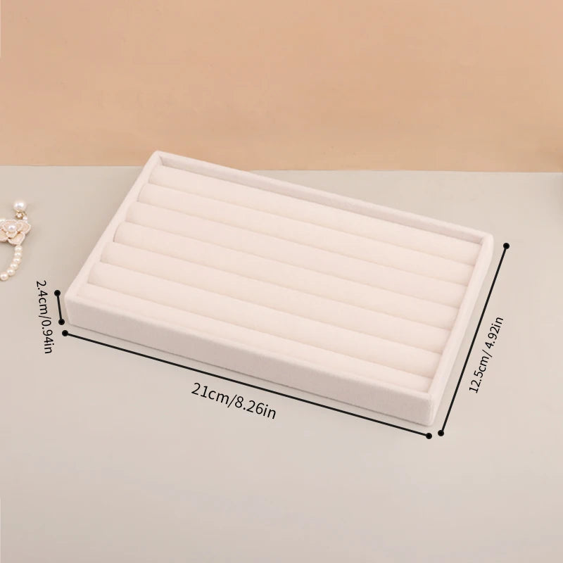 Velvet Jewelry Tray - Stackable Beige Storage for Rings & Earrings - Top-Rated & User-Friendly