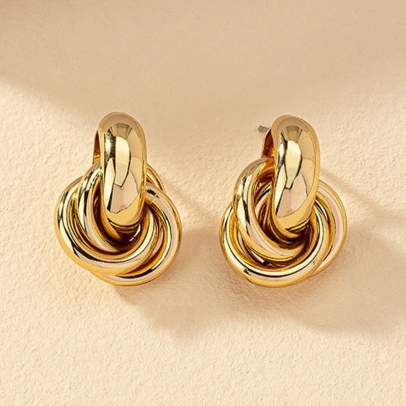 Modische runde Doppelschlaufen-Metallsteckohrringe für Frauen und Männer, gold und silber, geometrische Retro-Steckohrringe, Party- und Alltags-Schmuck