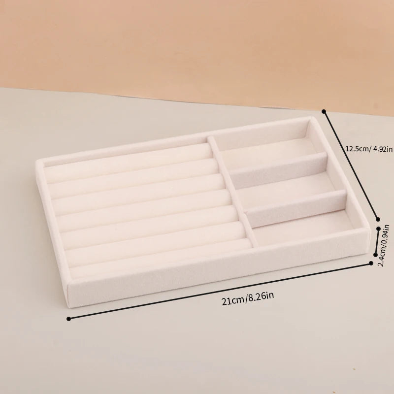 Velvet Jewelry Tray - Stackable Beige Storage for Rings & Earrings - Top-Rated & User-Friendly