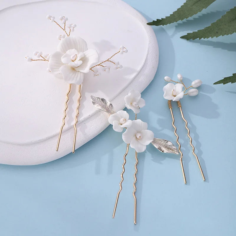 Elegant Bride U-Shaped Hair Sticks - Top-Rated Porcelain Flower Hairpins for Stunning Wedding Looks