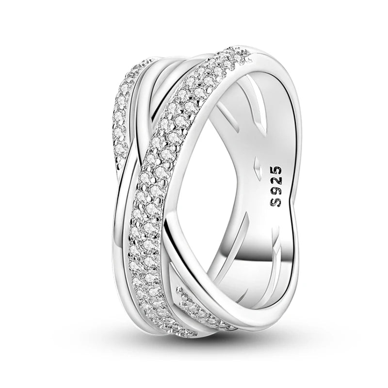 Women's Classic Geometric 925 Sterling Silver Ring with Overlapping Zircon - Top-Rated Fine Jewelry
