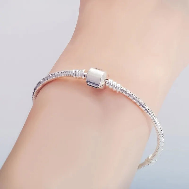 Handcrafted Silver Charm Bracelet - Top-Rated Soft Smooth Snake Bone Design for Women