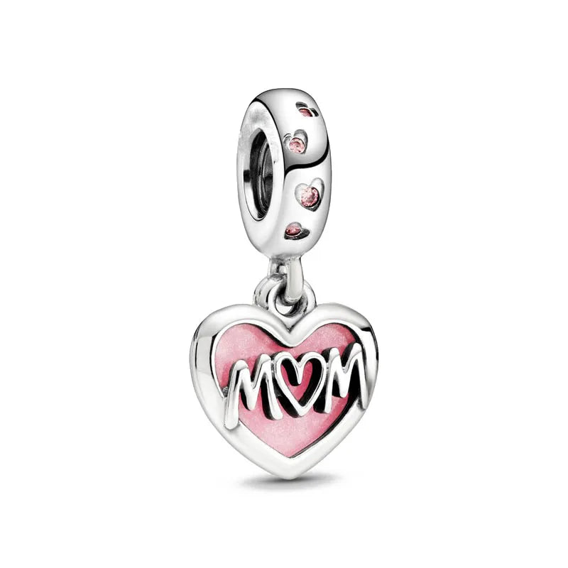 Spring Pink 925 Sterling Silver Enamel Flower Pendant for Mother-Daughter Bracelets