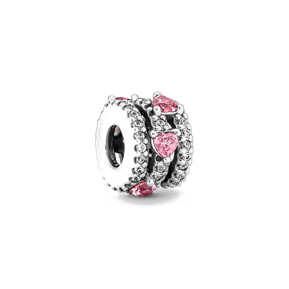 Spring Pink 925 Sterling Silver Enamel Flower Pendant for Mother-Daughter Bracelets
