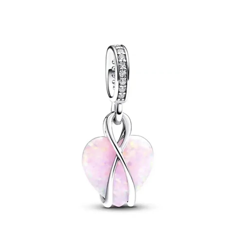 Spring Pink 925 Sterling Silver Enamel Flower Pendant for Mother-Daughter Bracelets