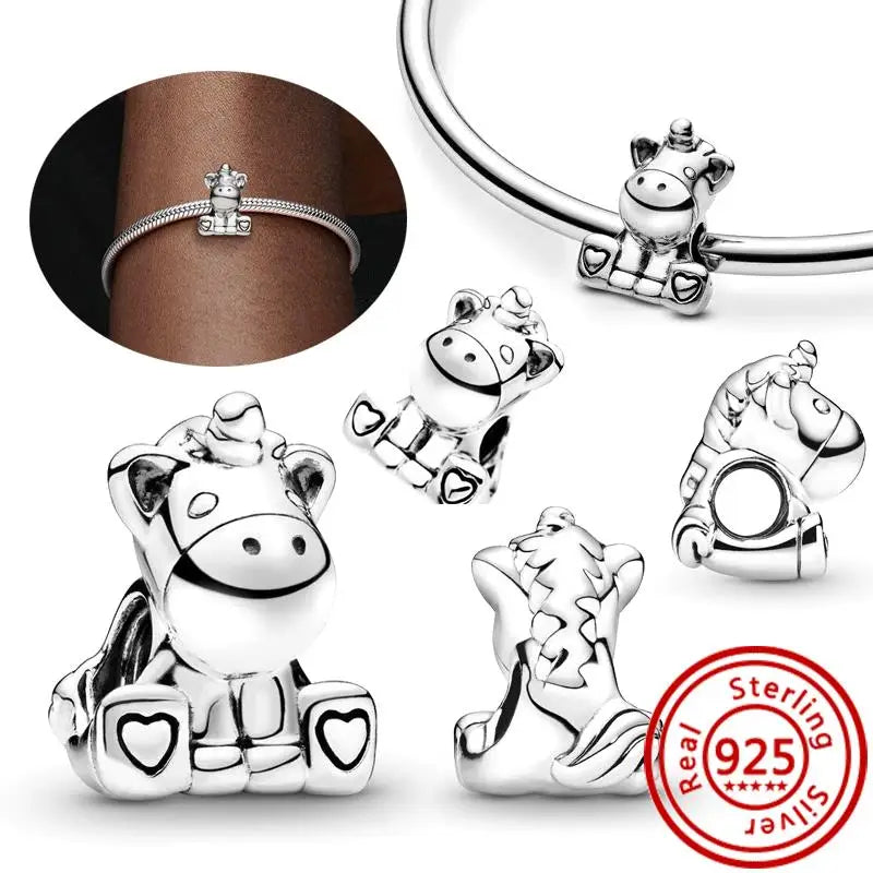 925 Silver Animal Charms: Adorable Cat, Dog, Elephant, Unicorn & Bird Pendants for DIY Bracelets