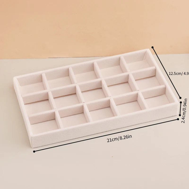 Velvet Jewelry Tray - Stackable Beige Storage for Rings & Earrings - Top-Rated & User-Friendly