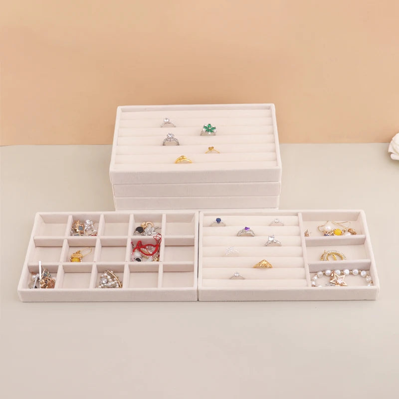 Velvet Jewelry Tray - Stackable Beige Storage for Rings & Earrings - Top-Rated & User-Friendly