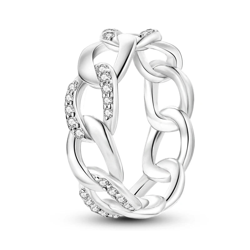 Women's Classic Geometric 925 Sterling Silver Ring with Overlapping Zircon - Top-Rated Fine Jewelry