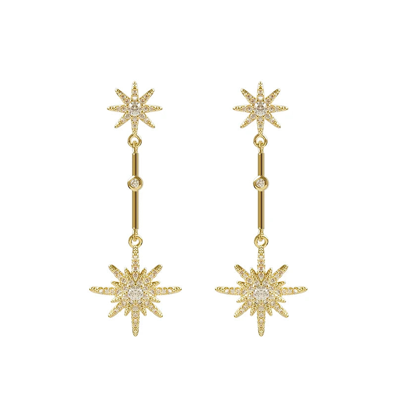 Starry Elegance Long Crystal Earrings - Trendy Gift for Women
