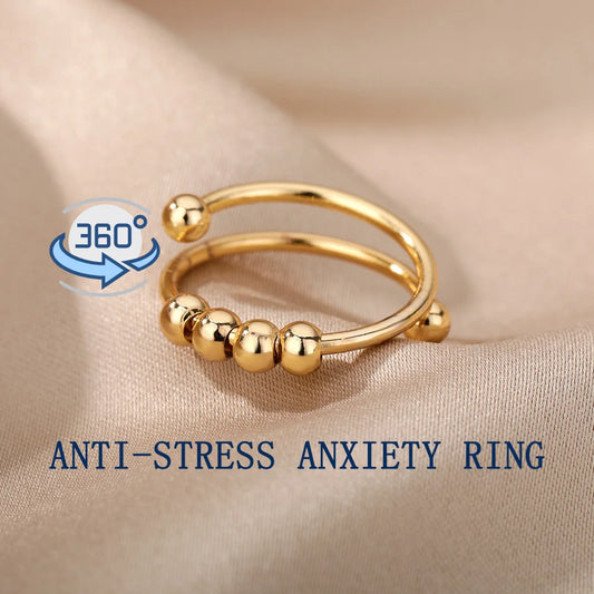 Angstring Perlenringe für Frauen und Männer Edelstahlring Dreher Spirale simuliert frei Anti - Stress - Zappelring Schmuck
