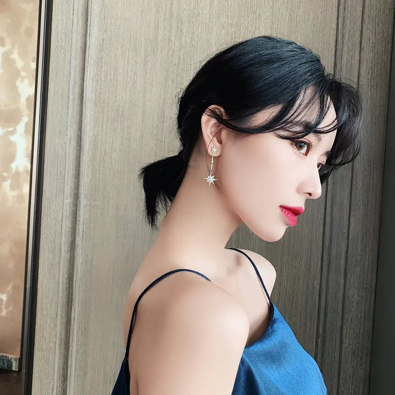 Starry Elegance Long Crystal Earrings - Trendy Gift for Women