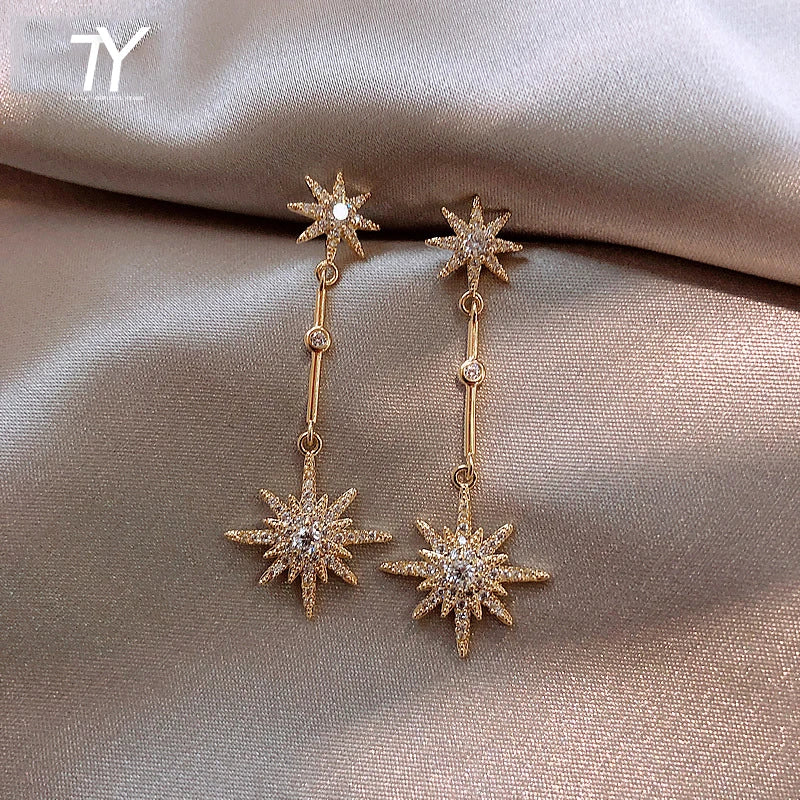 Starry Elegance Long Crystal Earrings - Trendy Gift for Women
