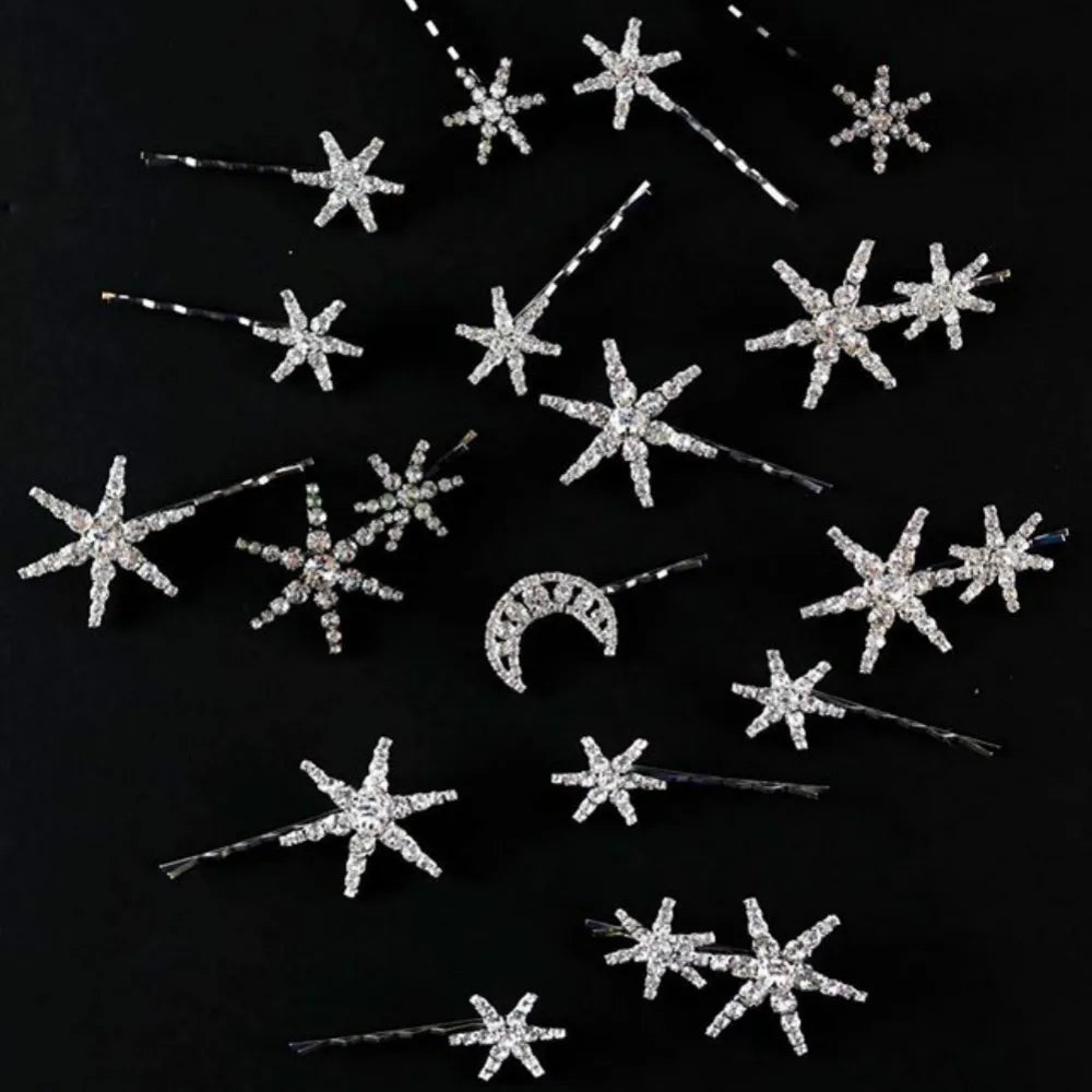 StoneFans Vintage Rhinestone Hairpins Set - Shiny Star & Moon Barrettes for Women & Girls