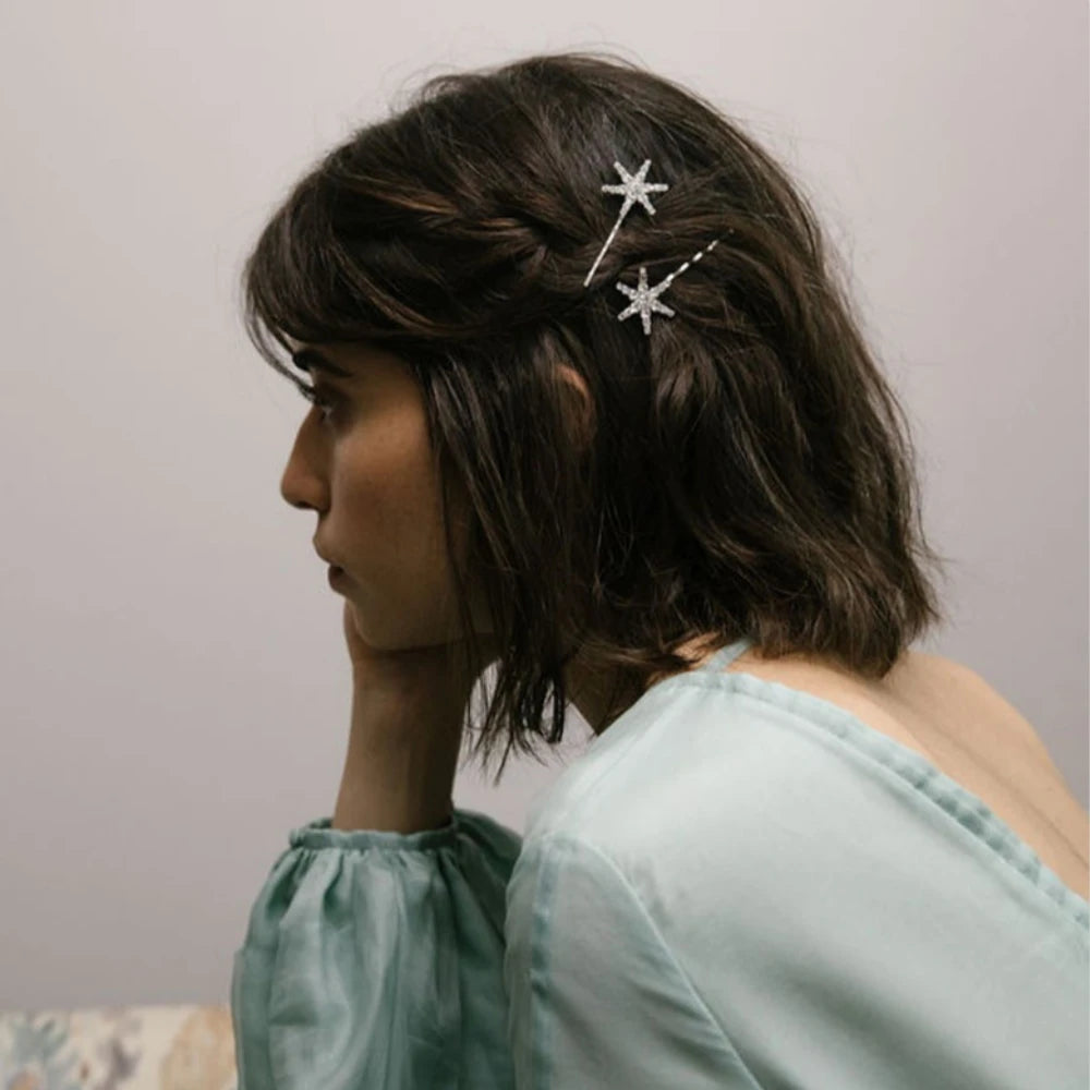 StoneFans Vintage Rhinestone Hairpins Set - Shiny Star & Moon Barrettes for Women & Girls