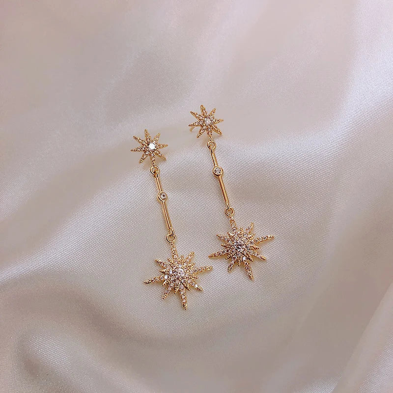 Starry Elegance Long Crystal Earrings - Trendy Gift for Women