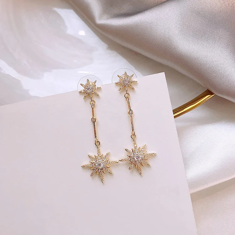 Starry Elegance Long Crystal Earrings - Trendy Gift for Women