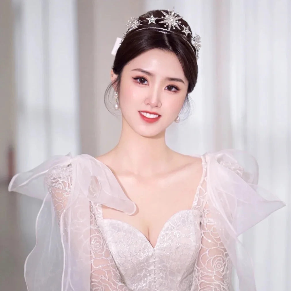 Wedding Crown Hair Jewelry - Double Layer Crystal Star Headpiece with Rhinestones