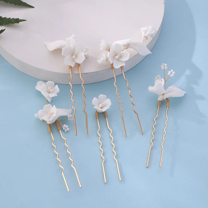 Elegant Bride U-Shaped Hair Sticks - Top-Rated Porcelain Flower Hairpins for Stunning Wedding Looks