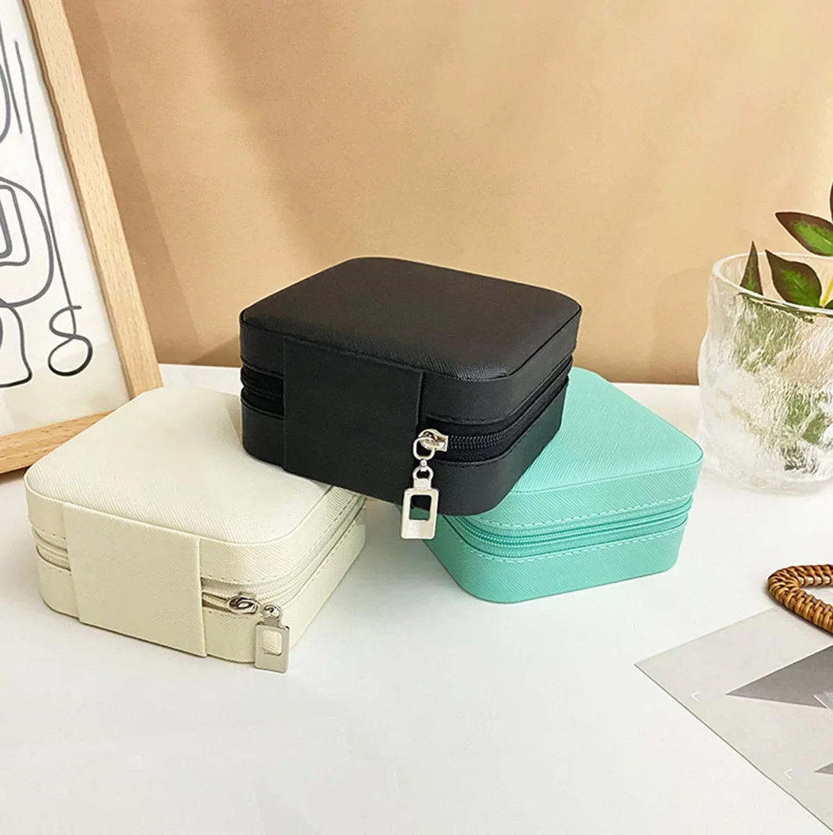1 Stück Mini-Modisch Reisendisplay Reißverschluss Schmuckablagebox Multifunktional zur Aufbewahrung von Halsketten, Armreifen, Ohrringen und Ringen, tragbar