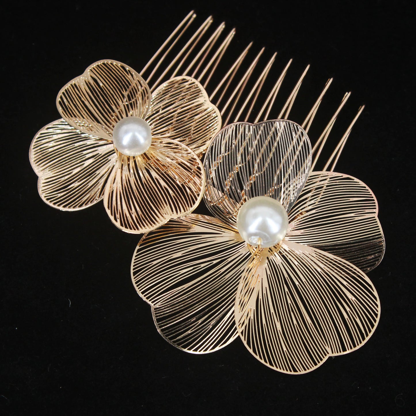 Bridal Bliss Flower Pearl Hair Comb Pins - 2PCS Wedding Accessories