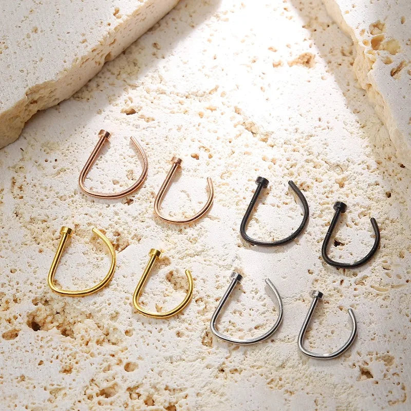 1pc Hypoallergenic Stainless Steel D Shape Nose Ring - Top-Rated Piercing Jewelry for All