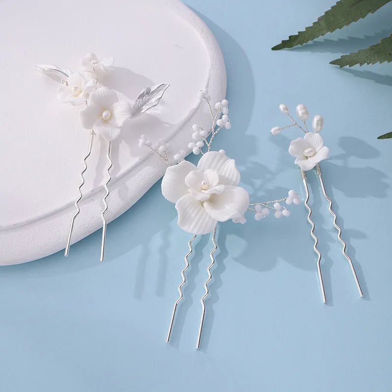 Elegant Bride U-Shaped Hair Sticks - Top-Rated Porcelain Flower Hairpins for Stunning Wedding Looks
