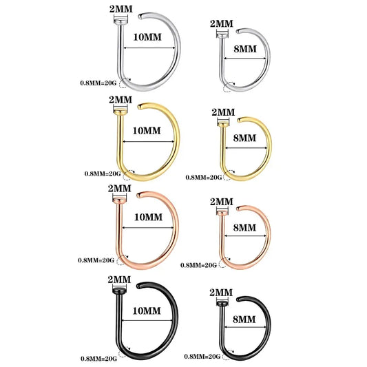 1 Stück gefälschte Nase-Ringe, hypoallergenes rostfreies Stahl-D-Form-Nasenschnalle-Piercing-Schmuck für Frauen und Männer