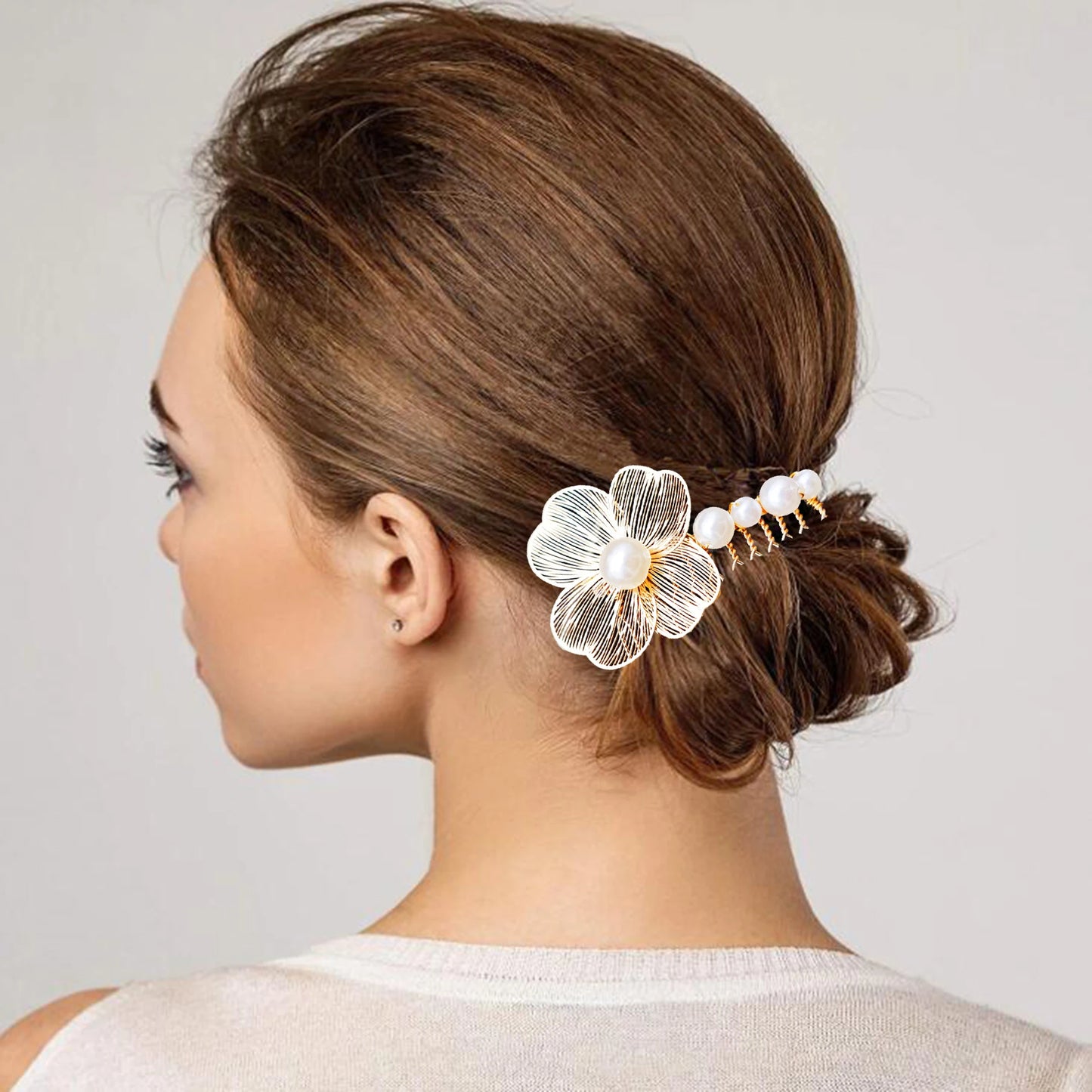 Bridal Bliss Flower Pearl Hair Comb Pins - 2PCS Wedding Accessories