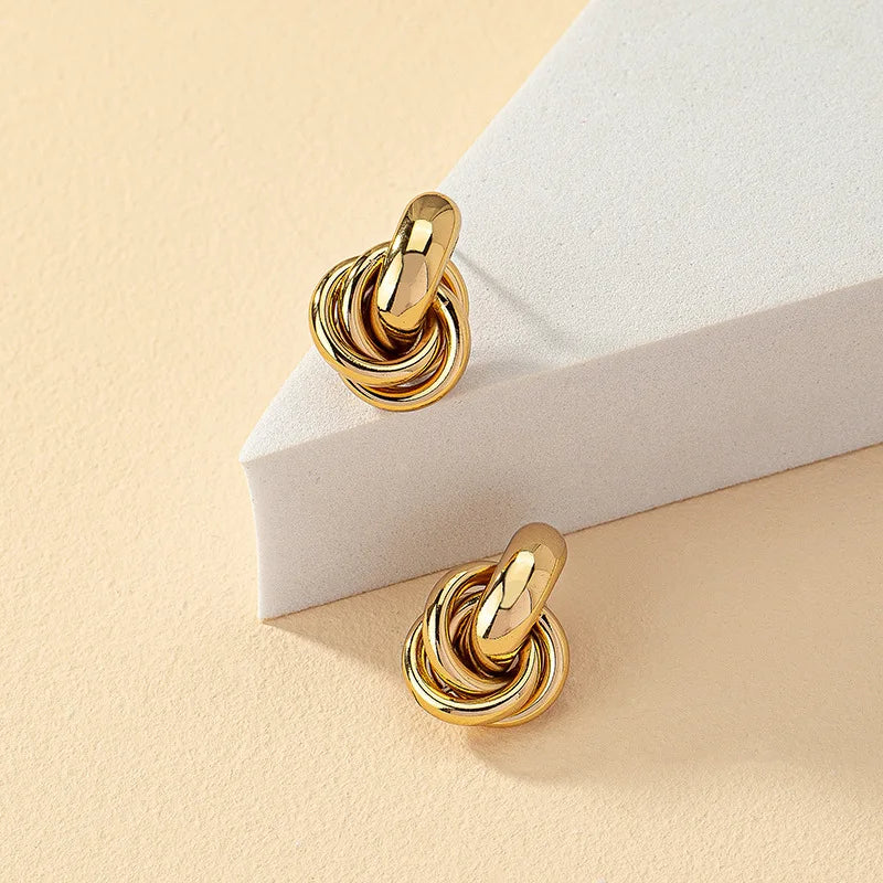 Modische runde Doppelschlaufen-Metallsteckohrringe für Frauen und Männer, gold und silber, geometrische Retro-Steckohrringe, Party- und Alltags-Schmuck