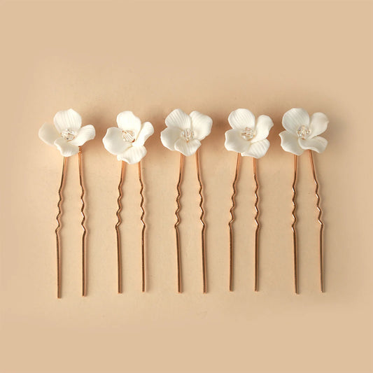 Elegant Bride U-Shaped Hair Sticks - Top-Rated Porcelain Flower Hairpins for Stunning Wedding Looks
