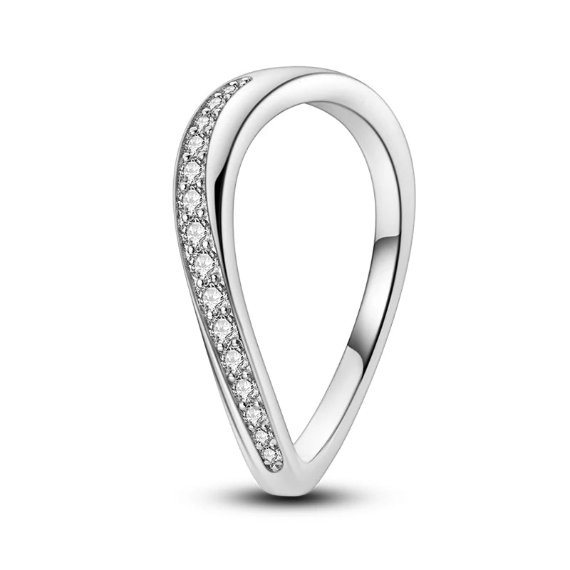 Women's Classic Geometric 925 Sterling Silver Ring with Overlapping Zircon - Top-Rated Fine Jewelry
