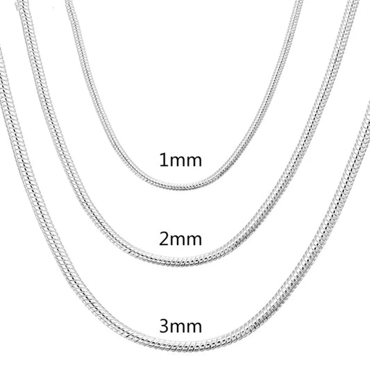Silver Snake Chain Necklace - 45-60cm, 1MM/2MM/3MM - Perfect for Pendants