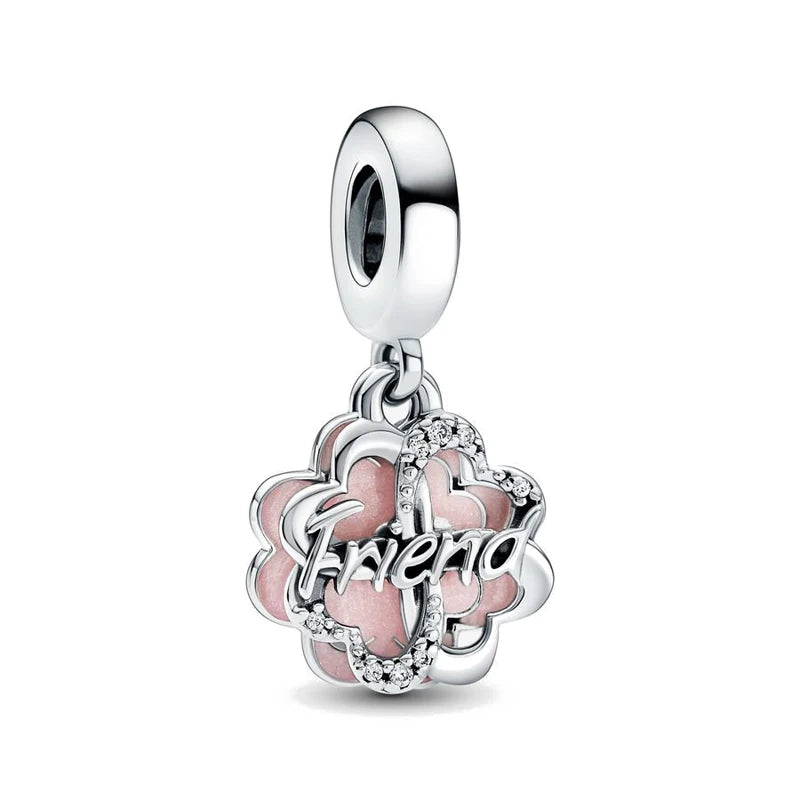 Spring Pink 925 Sterling Silver Enamel Flower Pendant for Mother-Daughter Bracelets