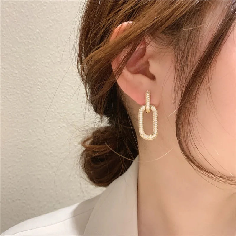 Shiny Rhinestone Double Ring Earrings - Exquisite Light Luxury Party Accessories