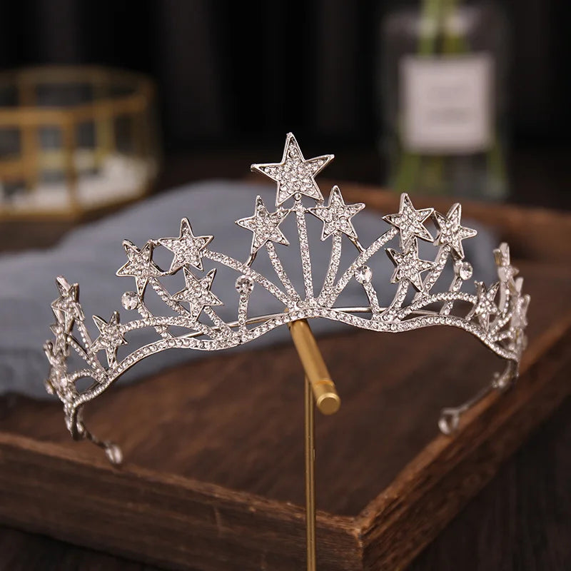 Wedding Crown Hair Jewelry - Double Layer Crystal Star Headpiece with Rhinestones