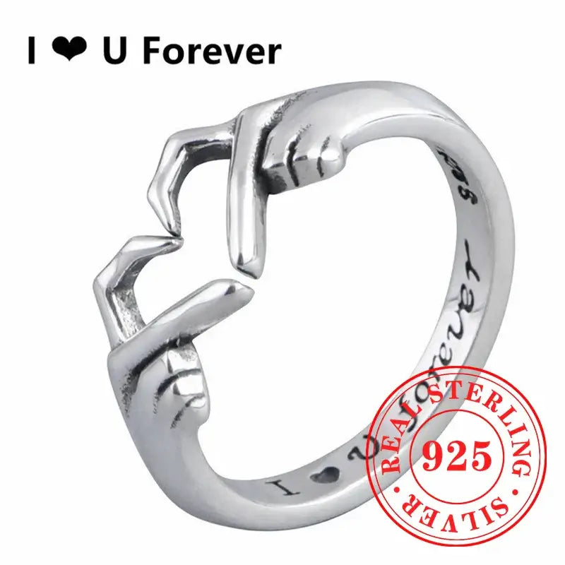 Bague de geste en argent sterling 925 Huitan avec coeur, je t'aime pour toujours. 