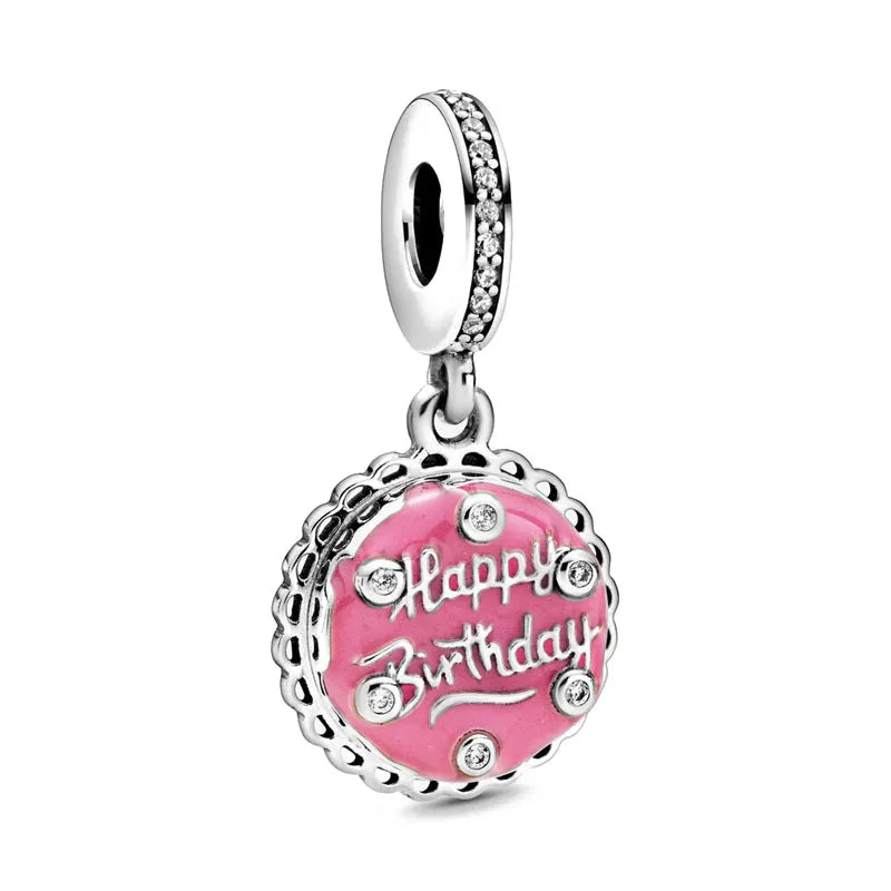 Spring Pink 925 Sterling Silver Enamel Flower Pendant for Mother-Daughter Bracelets