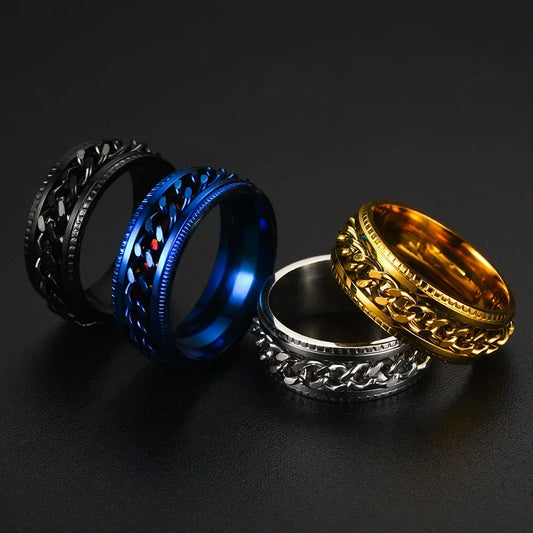 Modische rostfreie Stahl drehbare Kettenringe für Männer, Punk-Spinner-Kette, drehbare Ringe für Frauen, Party, Titanstahl-Juwelen-Geschenk