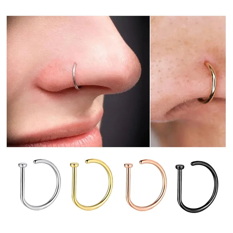 1pc Hypoallergenic Stainless Steel D Shape Nose Ring - Top-Rated Piercing Jewelry for All