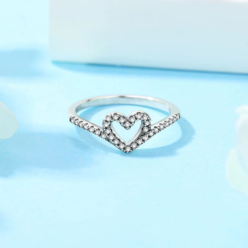 Original 925 Sterling Silver Love Heart Crown Engagement Ring - Rose Gold Luxury Jewelry Gift