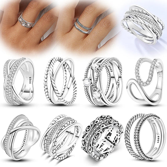 Women's Classic Geometric 925 Sterling Silver Ring with Overlapping Zircon - Top-Rated Fine Jewelry